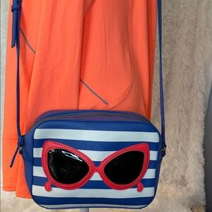 Kate Spade EUC.cross/shoulder bag,bright pink sunglasses, blue/wht stripe
